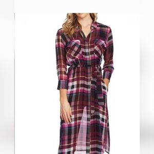 Vince Camuto Gray and BLUE Plaid Shirt Dress/ Duster No Belt P2p 20
